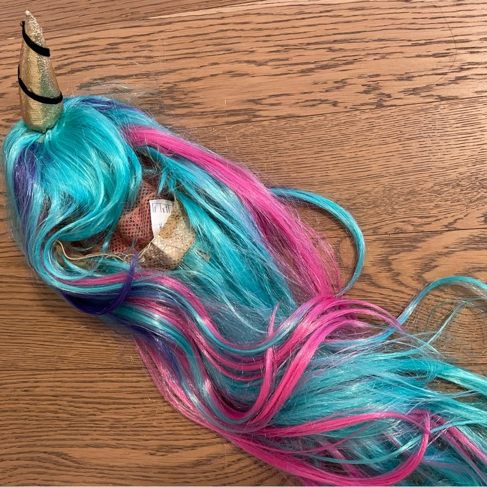 Rubie's Blue and Pink Unicorn Wig with Gold Horn
